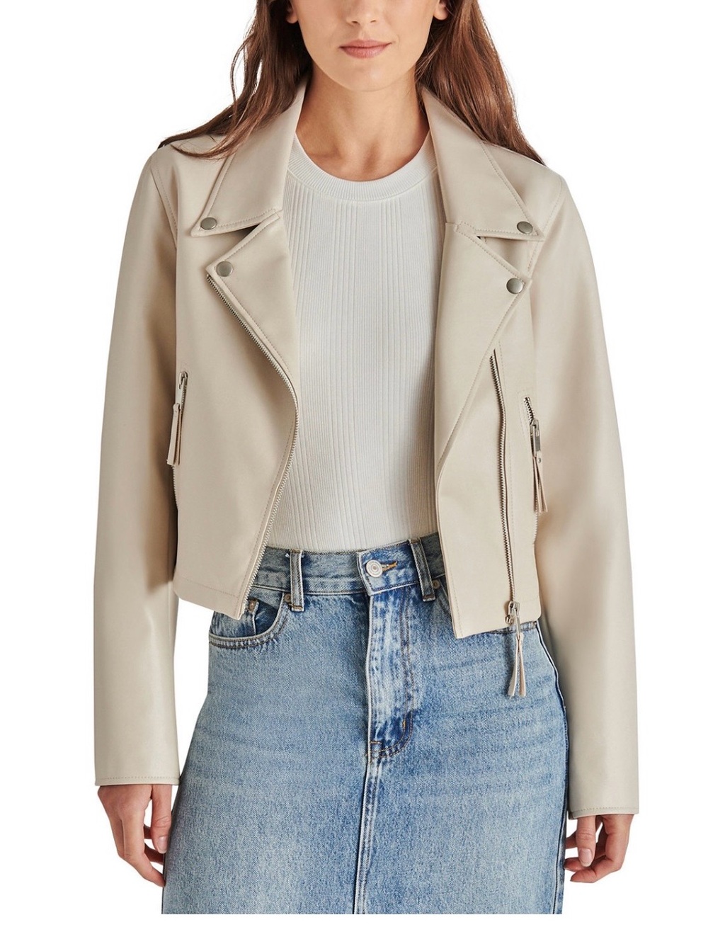 Steve Madden Cream Leather Moto Jacket- worn once